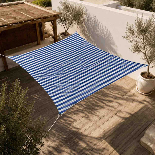 Voile d'ombrage trapeze bleu et blanc