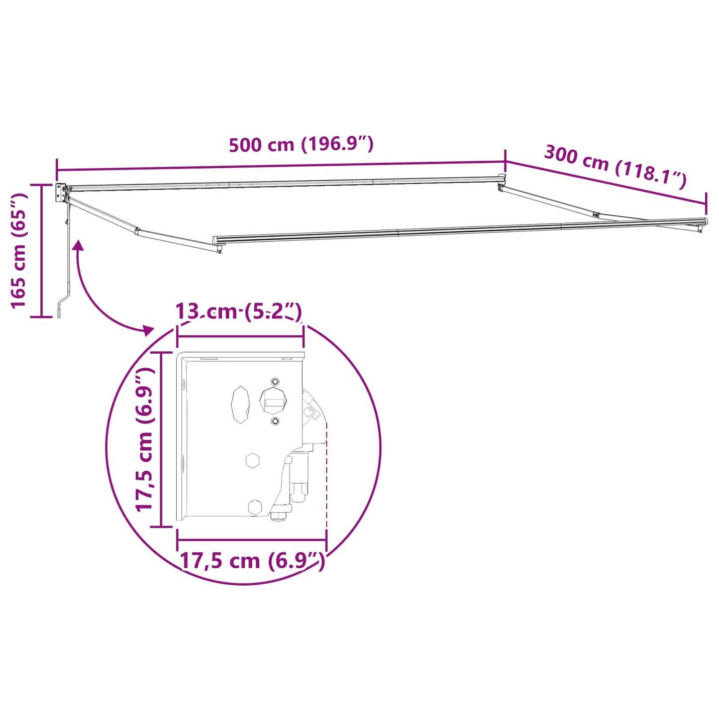 store banne 5x3 manuel Rétractable Vert et blanc