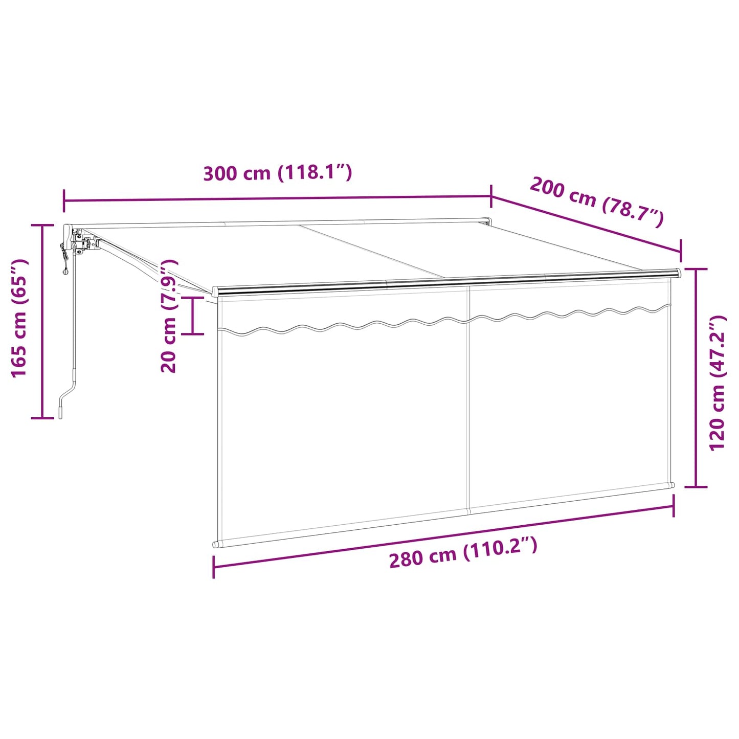 store banne 3m x 2m manuel Rétractable Bleu et Blanc