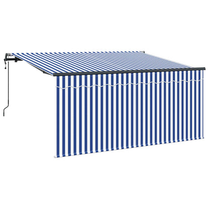 store banne 3m x 2m manuel Rétractable Bleu et Blanc