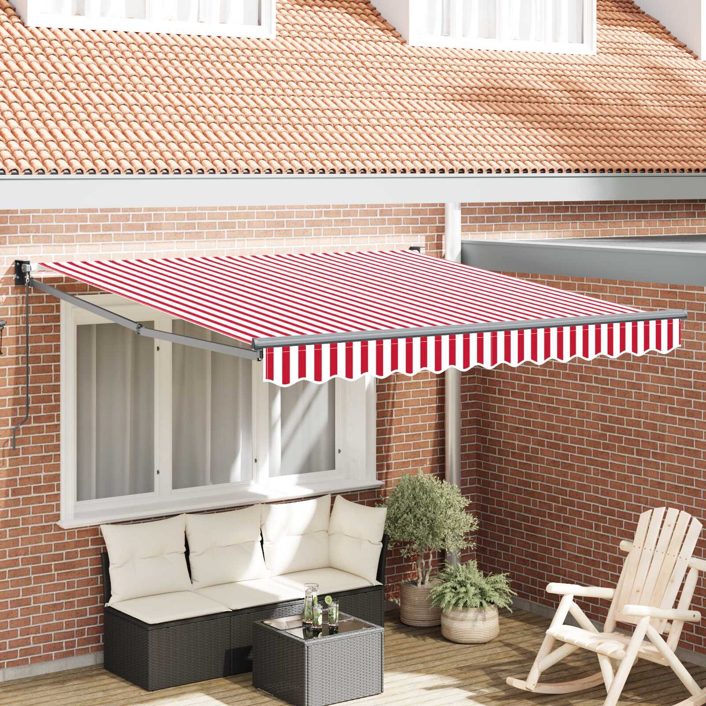 auvent toile pour terrasse 200x120cm blanc et rouge en tissu imperméable