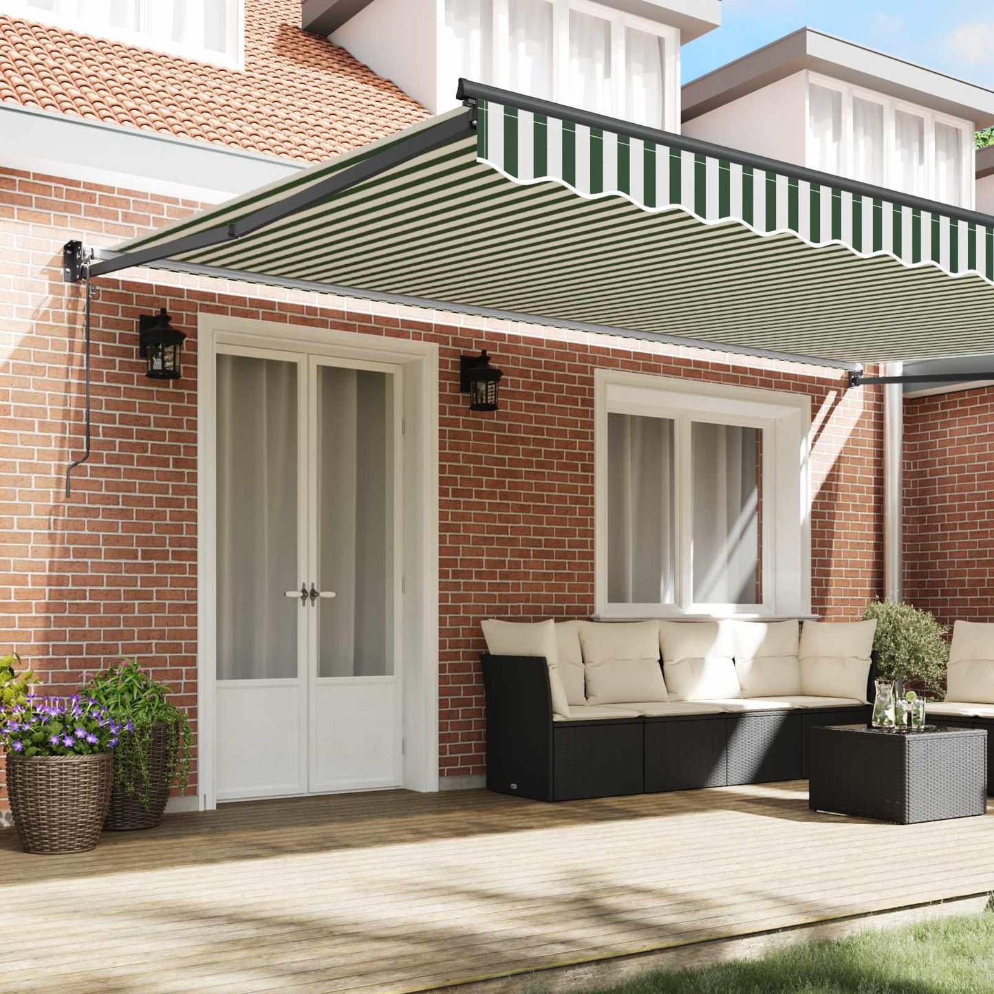 store banne 5x3 manuel Rétractable Vert et blanc