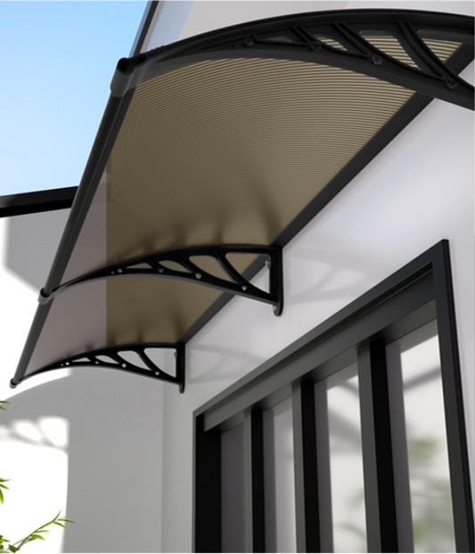 auvent de porte grande largeur 270x100cm brun et noir en polycarbonate