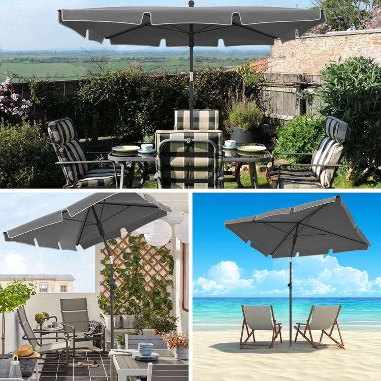 Parasol inclinable rectangulaire 2x1.25m avec housse de protection gris