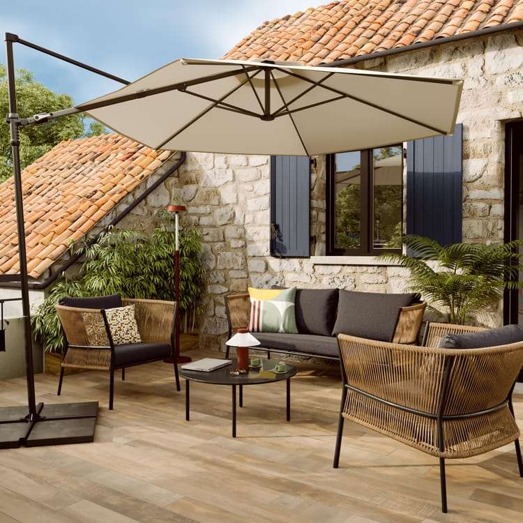 Parasol déporté rond taupe L.290 x l.290 cm