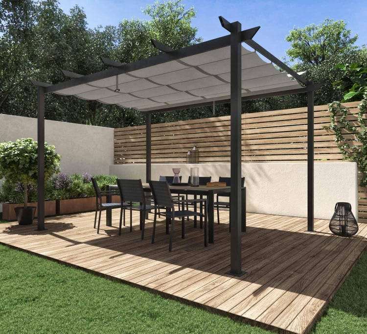 Pergola autoportante en aluminium/toile 400x282x254cm gris anthracite, 8.31 m²