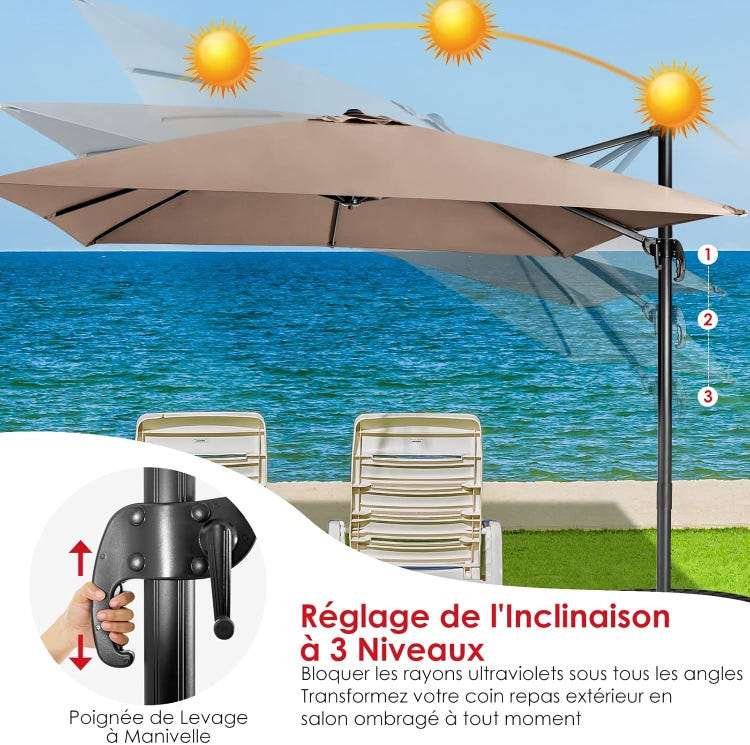 Parasol  de Jardin Déporté Inclinable 3x3M