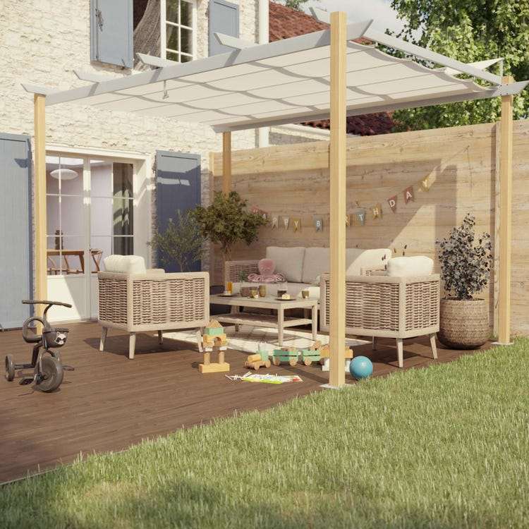 Pergola autoportante en aluminium/toile effet bois, 8.31 m² 400x282x254cm