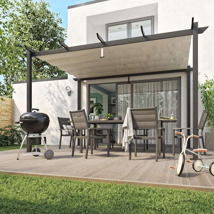 Pergola autoportante en aluminium/toile 400x282x254cm gris anthracite, 8.31 m²