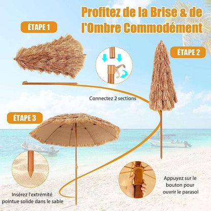 Parasol de Jardin de Paille 205Dx222H cm, Bord Drapé