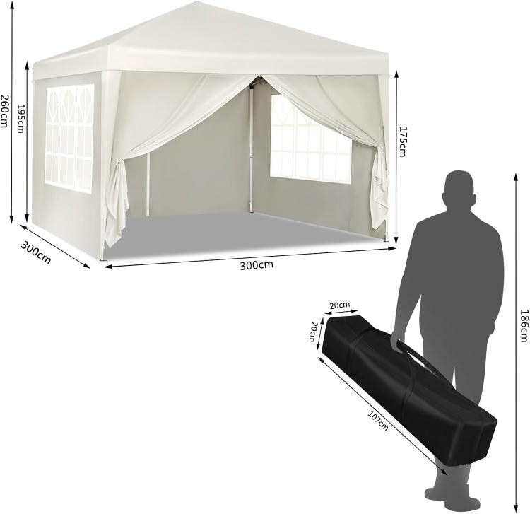 Tonnelle de Jardin 3x3m，Hauteur Réglable