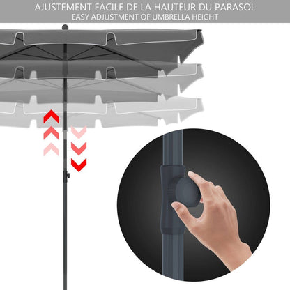 Parasol inclinable rectangulaire 2x1.25m avec housse de protection gris