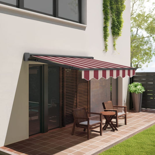 store banne coffre manuel 3x2,5m Rayures Grenat Polyester – Structure Semi-Coffre Aluminium Anthracite Plus - Toile Protection Solaire