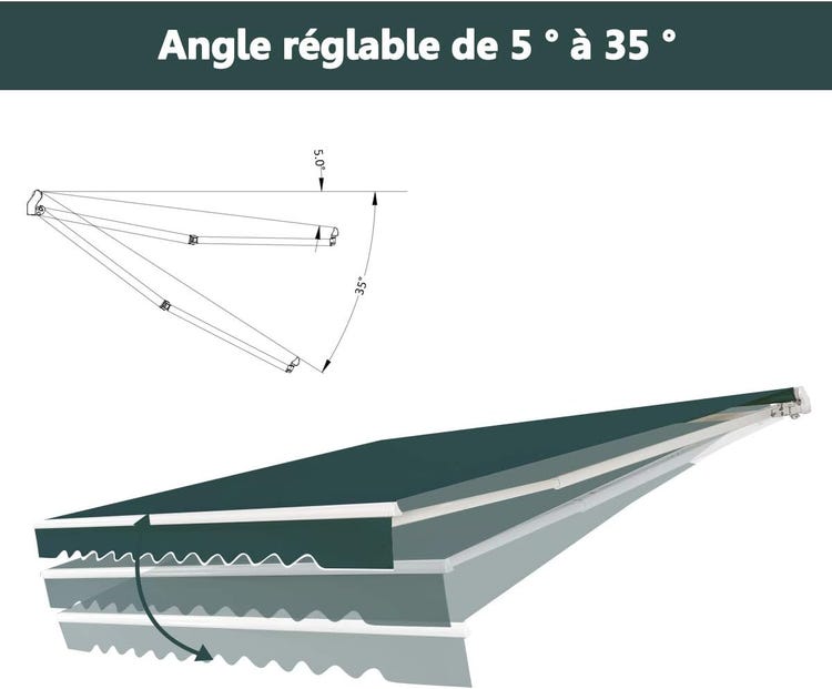 store banne avec manivelle sans coffre rétractable Angle Ajustable 40°-100° Vert