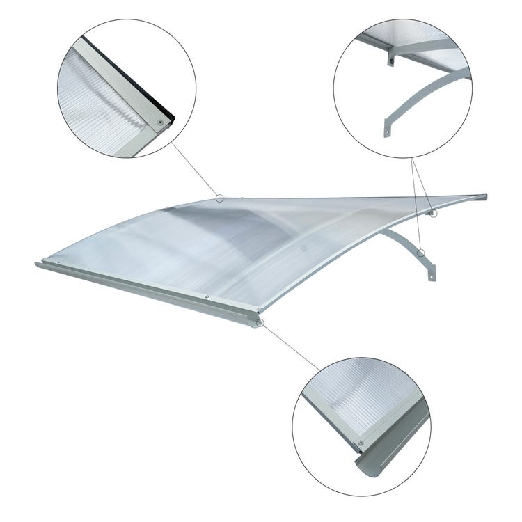 marquise de porte aluminium STARK gris, 160x100x25cm 6mm polycarbonate