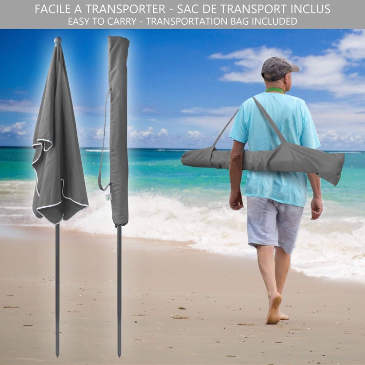 Parasol inclinable rectangulaire 2x1.25m avec housse de protection gris