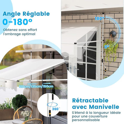 auvent terrasse rétractablevert en tissu imperméable 200 à 400x120cm