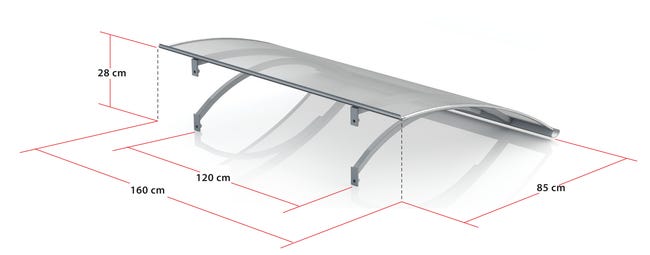 Marquise aluminium 160x85 cm – auvent courbé avec polycarbonate UV