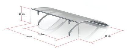 Marquise aluminium 160x85 cm – auvent courbé avec polycarbonate UV