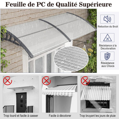 auvent de porte marquise 80x60cm transparent noir en polycarbonate