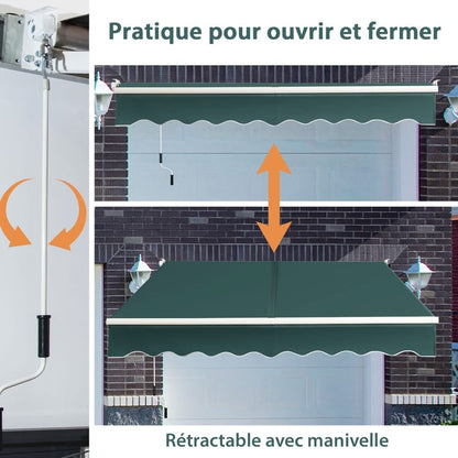 store banne manuel sans coffre rétractable 245x200CM Angle Ajustable 40°-100° sans Perçage Vert