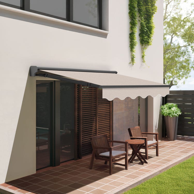 Store banne manuel 3x2,5m Sable Polyester – Structure Semi-Coffre en Aluminium - Toile Protection Solaire