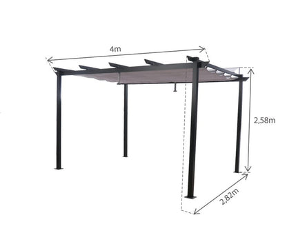 Pergola autoportante en aluminium/toile 400x282x254cm gris anthracite, 8.31 m²