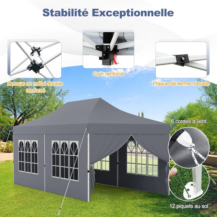 Tonnelle de Jardin 3x6M avec 6 Parois Latérales Amovibles
