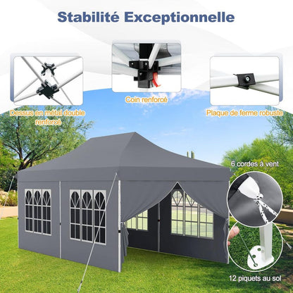 Tonnelle de Jardin 3x6M avec 6 Parois Latérales Amovibles