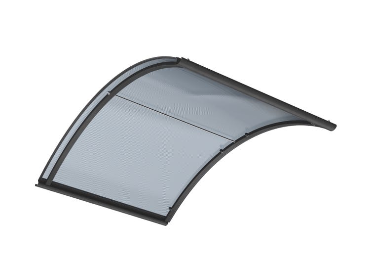 marquise porte d'entrée moderne  ALU anthracite ARCUS 158x90 polycarbonate cellulaire anthracite.