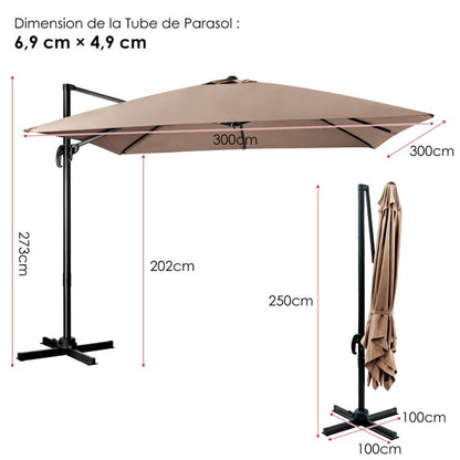 Parasol  de Jardin Déporté Inclinable 3x3M