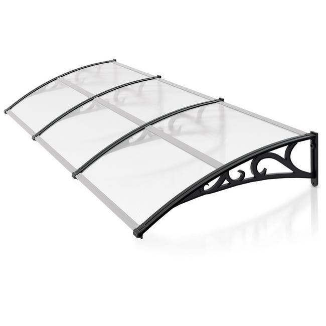 marquise de porte en aluminium 240x80cm transparent en polycarbonate