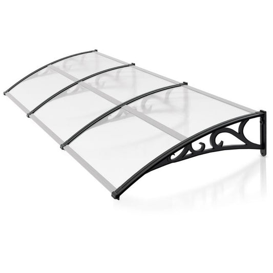marquise de porte en aluminium 240x80cm transparent en polycarbonate