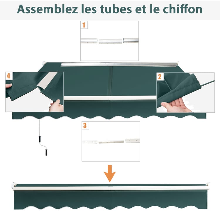 store banne manuel sans coffre rétractable 245x200CM Angle Ajustable 40°-100° sans Perçage Vert