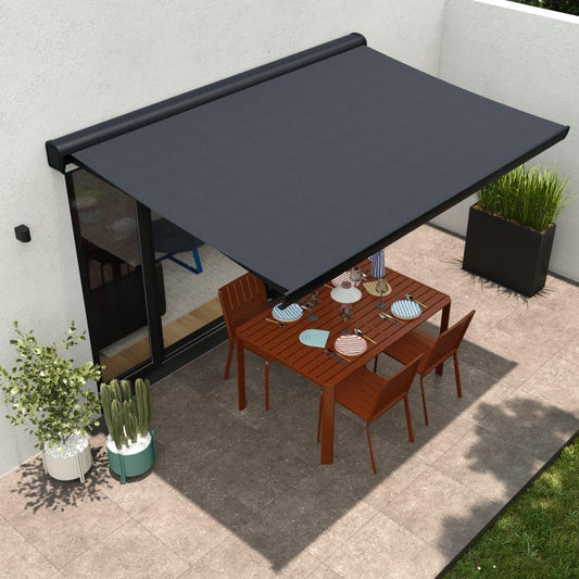 store banne 4x3 motorise, toile polyester gris