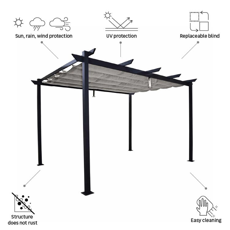 Pergola autoportante en aluminium/toile 400x282x254cm gris anthracite, 8.31 m²