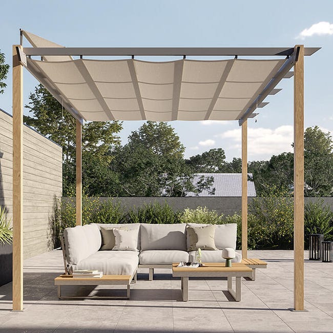 Pergola autoportante en aluminium/toile effet bois, 8.31 m² 400x282x254cm