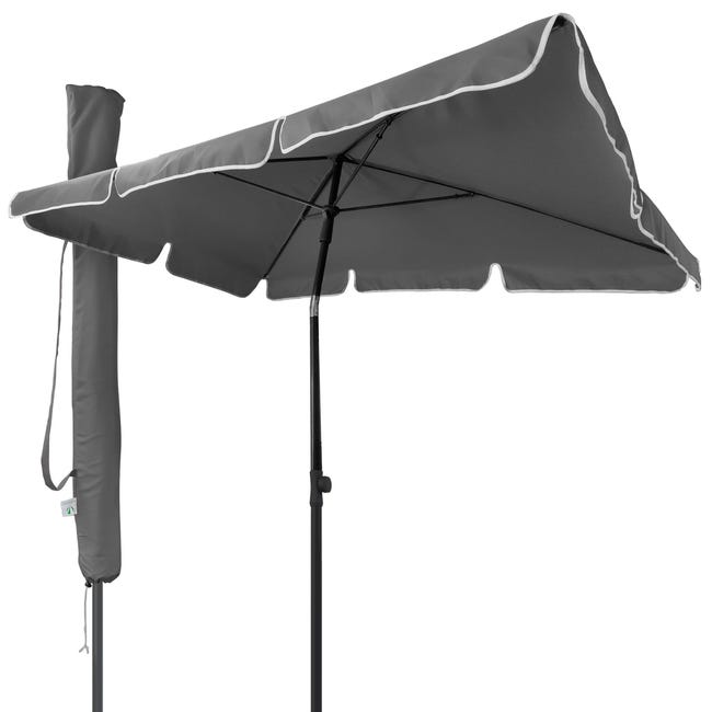 Parasol inclinable rectangulaire 2x1.25m avec housse de protection gris