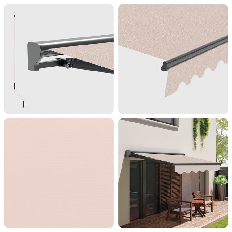 Store banne manuel 3x2,5m Sable Polyester – Structure Semi-Coffre en Aluminium - Toile Protection Solaire