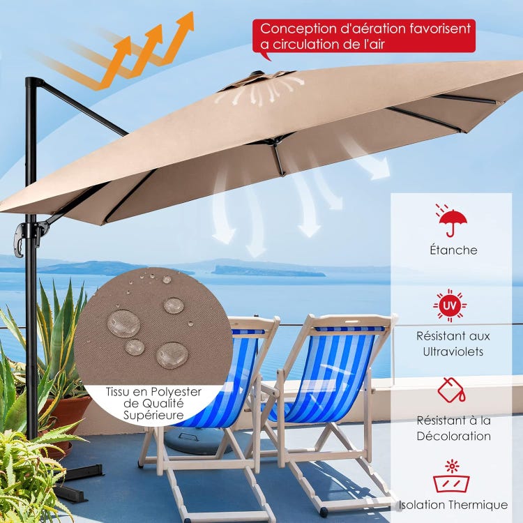 Parasol  de Jardin Déporté Inclinable 3x3M