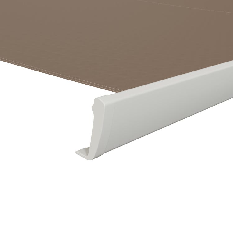 store banne motorisé 5x3 blanc, toile polyester taupe