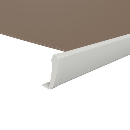 store banne motorisé 5x3 blanc, toile polyester taupe