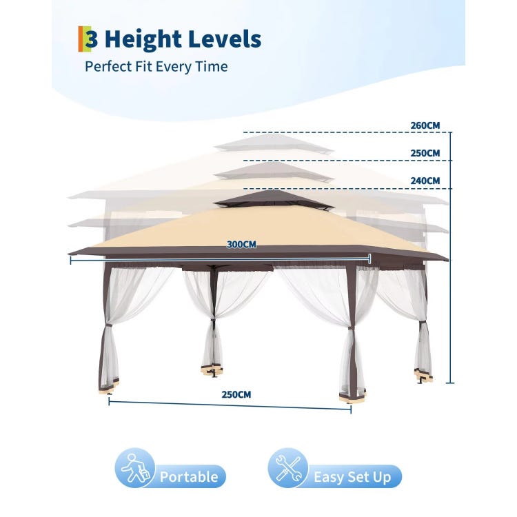 tonnelle de jardin portable 3x3M - réglable moustiquaire intégrée