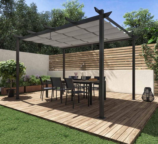 Pergola autoportante en aluminium/toile 400x282x254cm gris anthracite, 8.31 m²