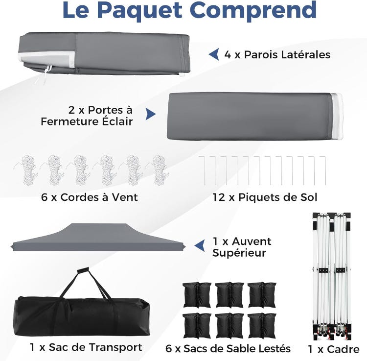 Tonnelle de Jardin 3x6M avec 6 Parois Latérales Amovibles