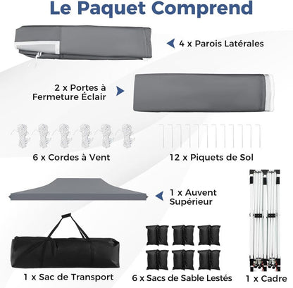 Tonnelle de Jardin 3x6M avec 6 Parois Latérales Amovibles