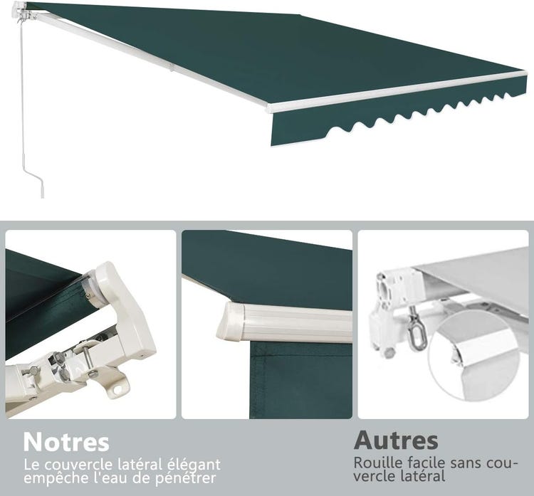 store banne avec manivelle sans coffre rétractable Angle Ajustable 40°-100° Vert