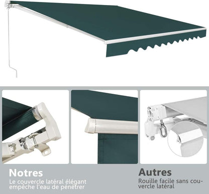 store banne avec manivelle sans coffre rétractable Angle Ajustable 40°-100° Vert