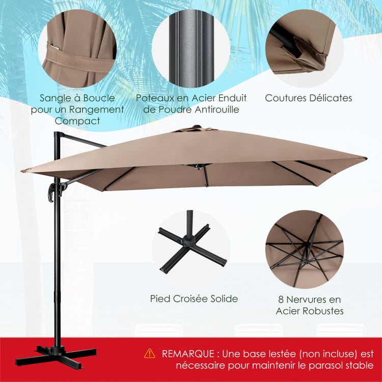Parasol  de Jardin Déporté Inclinable 3x3M