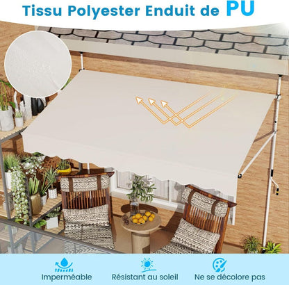auvent terrasse rétractablevert en tissu imperméable 200 à 400x120cm